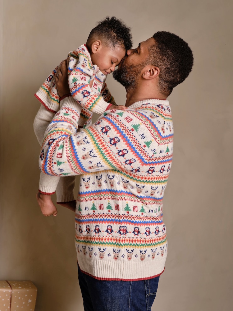 JoJo Maman Bébé Ecru Knitted Christmas Festive Friends Fair Isle Jumper - Image 9 of 11
