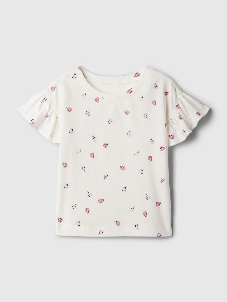 Gap White Ladybug Print Short Flutter Sleeve Crew Neck T-Shirt (3mths-5yrs) - Image 1 of 1 Gap White Ladybug Print Short Flutter Sleeve Crew Neck T-Shirt (3mths-5yrs) - Image 1 of 1