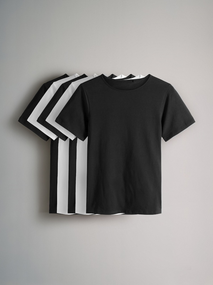 The Set White/Black Short Sleeve 5 Pack Fitted Crew Neck T-Shirts - Image 1 of 5
