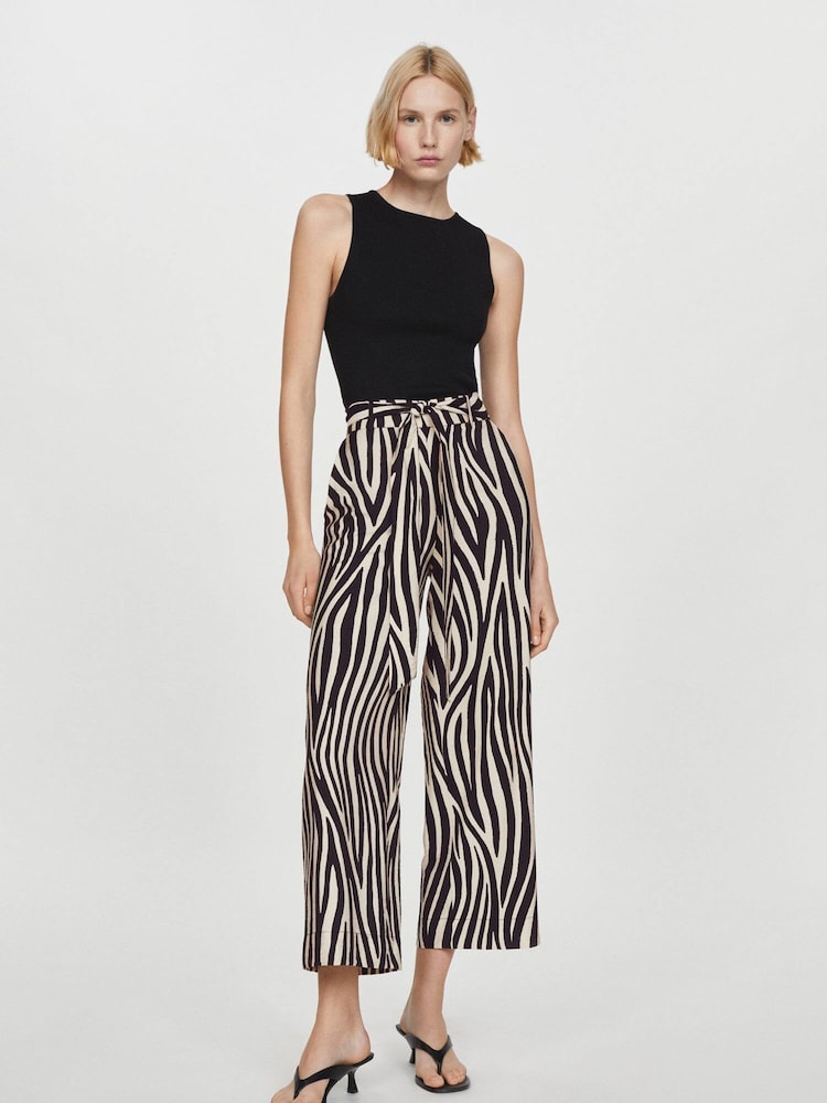 Mango Black Bow Printed Trousers - Image 1 of 6