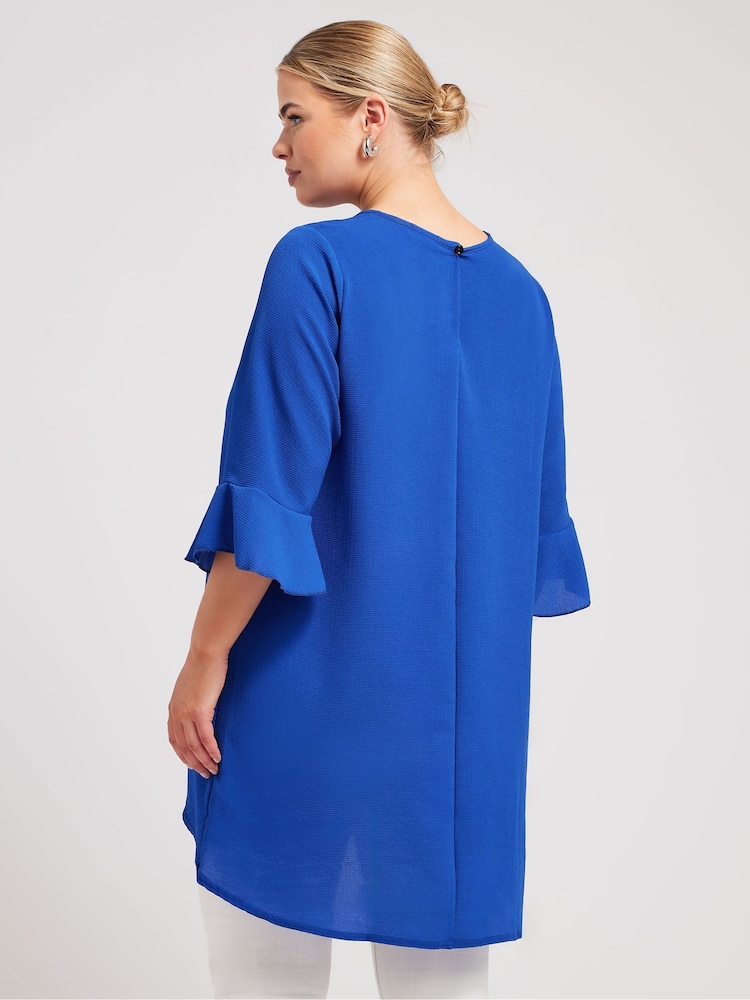Yours Curve Blue Flute Sleeve Tunic - Image 2 of 5