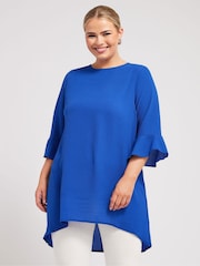 Yours Curve Blue Flute Sleeve Tunic - Image 3 of 5