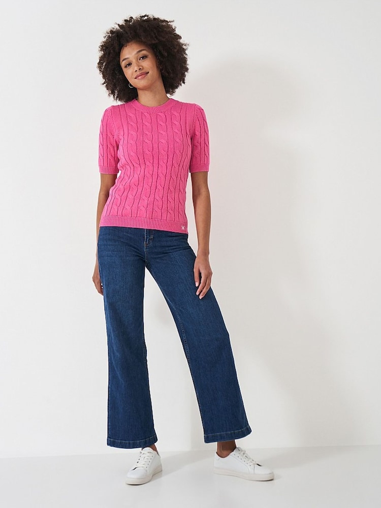 Crew Clothing Short Sleeve Cable Knit Jumper - Image 1 of 4 Crew Clothing Short Sleeve Cable Knit Jumper - Image 1 of 4