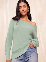 Friends Like These Sage Green Off The Shoulder Jumper - Image 1 of 4