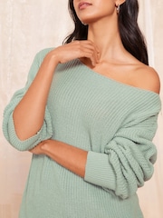 Friends Like These Sage Green Off The Shoulder Jumper - Image 2 of 4