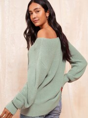 Friends Like These Sage Green Off The Shoulder Jumper - Image 4 of 4