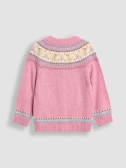 JoJo Maman Bébé Pink Mouse Knit Fairisle Pattern Cardigan - Image 2 of 3