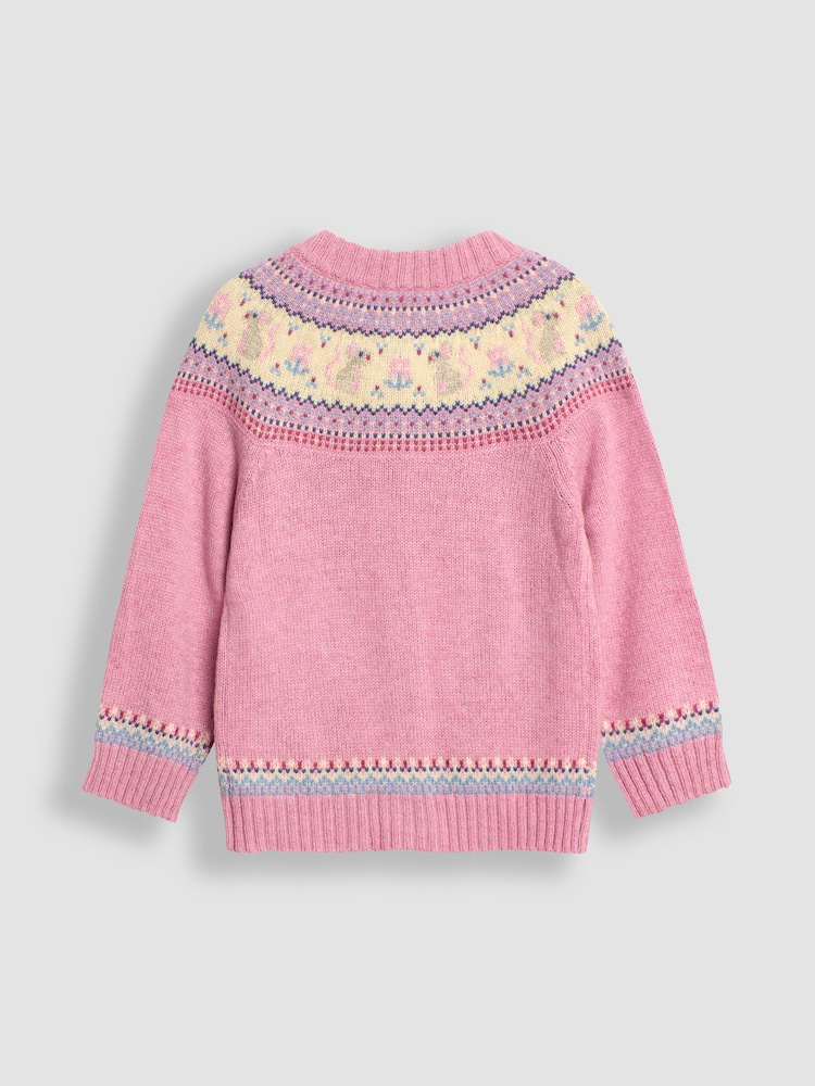 JoJo Maman Bébé Pink Mouse Knit Fairisle Pattern Cardigan - Image 2 of 3