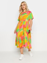 Yours Curve Orange Abstract Print Pure Cotton Midaxi Dress - Image 1 of 6
