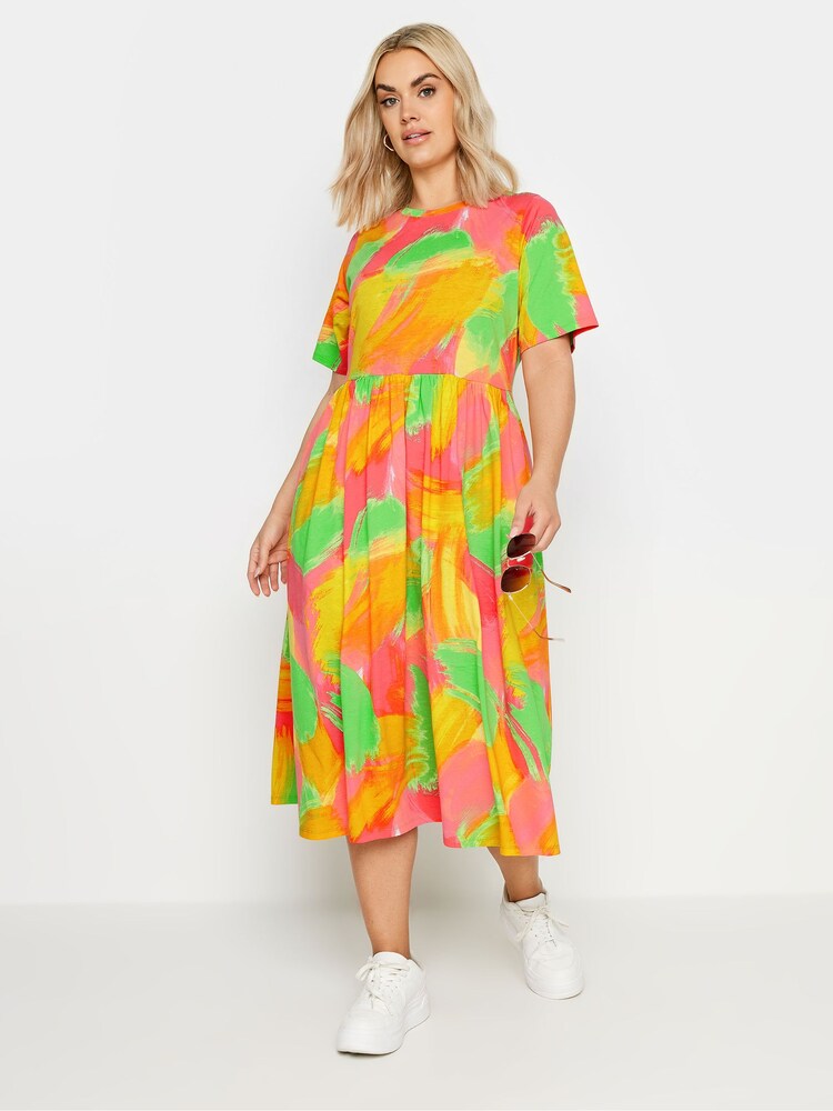 Yours Curve Orange Abstract Print Pure Cotton Midaxi Dress - Image 1 of 6