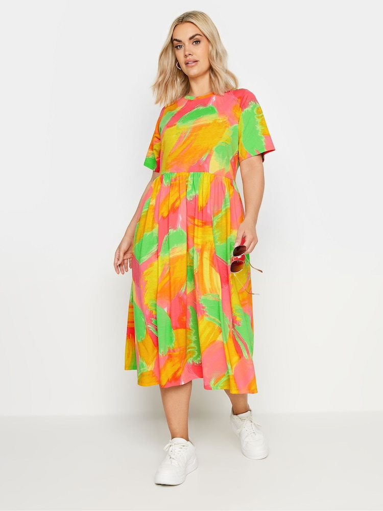 Yours Curve Orange Abstract Print Pure Cotton Midaxi Dress - Image 1 of 6 Yours Curve Orange Abstract Print Pure Cotton Midaxi Dress - Image 1 of 6