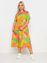 Yours Curve Orange Abstract Print Pure Cotton Midaxi Dress - Image 2 of 6