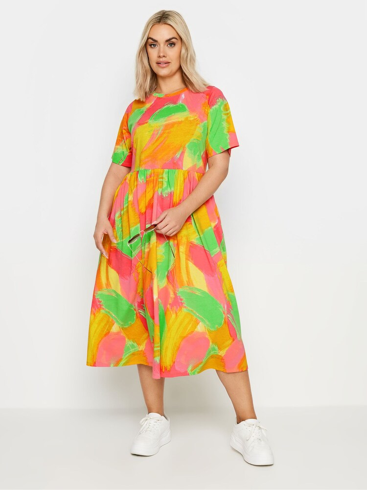 Yours Curve Orange Abstract Print Pure Cotton Midaxi Dress - Image 2 of 6