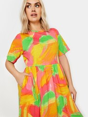 Yours Curve Orange Abstract Print Pure Cotton Midaxi Dress - Image 4 of 6