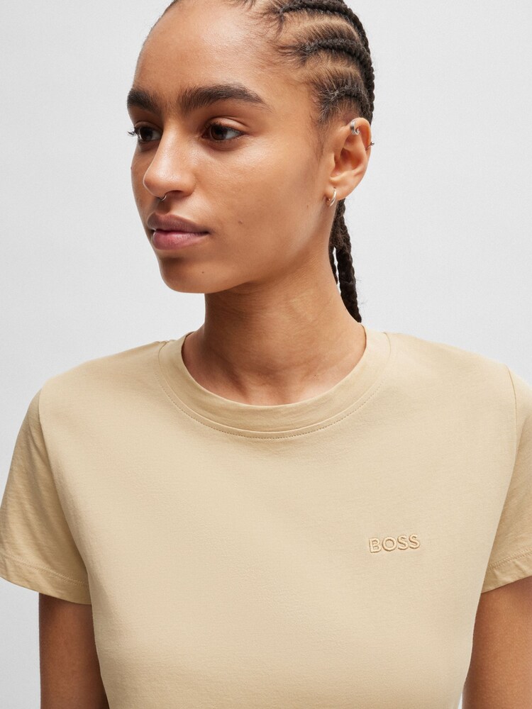 Buy BOSS Beige Slim Fit Cotton Jersey T-Shirt from Next Luxembourg