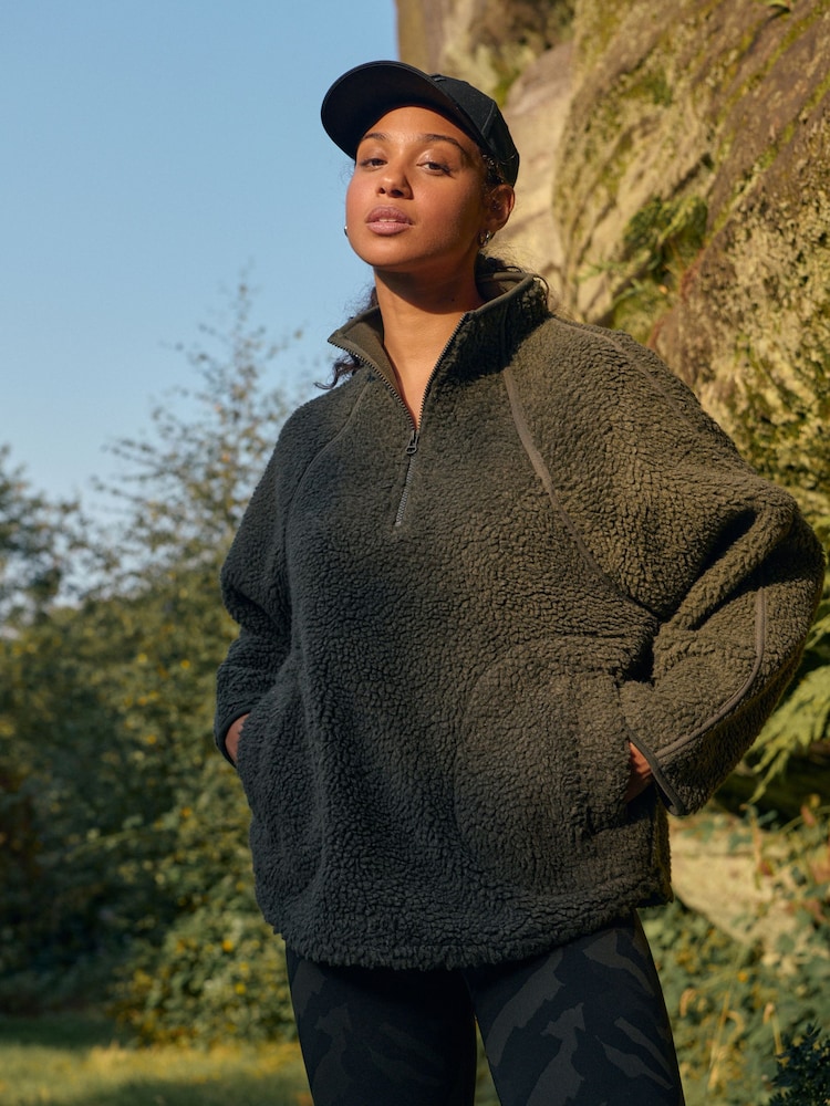 Khaki Green Active Teddy Borg Fleece Jacket - Image 1 of 9