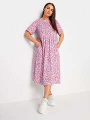 Yours Curve White Abstract Print Pure 100% Cotton Midaxi Dress - Image 1 of 6