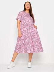 Yours Curve White Abstract Print Pure 100% Cotton Midaxi Dress - Image 2 of 6