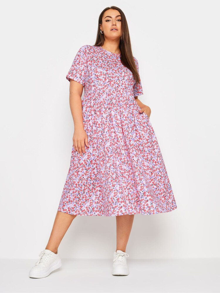 Yours Curve White Abstract Print Pure 100% Cotton Midaxi Dress - Image 2 of 6