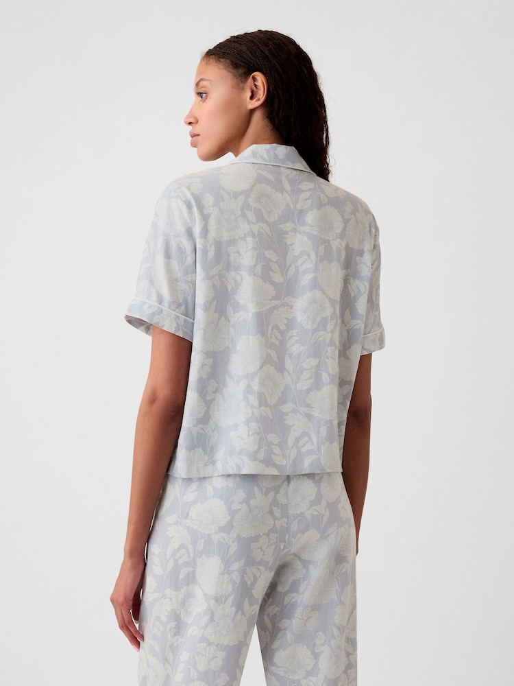 Gap Grey Floral Linen-Blend Pyjama Shirt - Image 2 of 4 Gap Grey Floral Linen-Blend Pyjama Shirt - Image 2 of 4