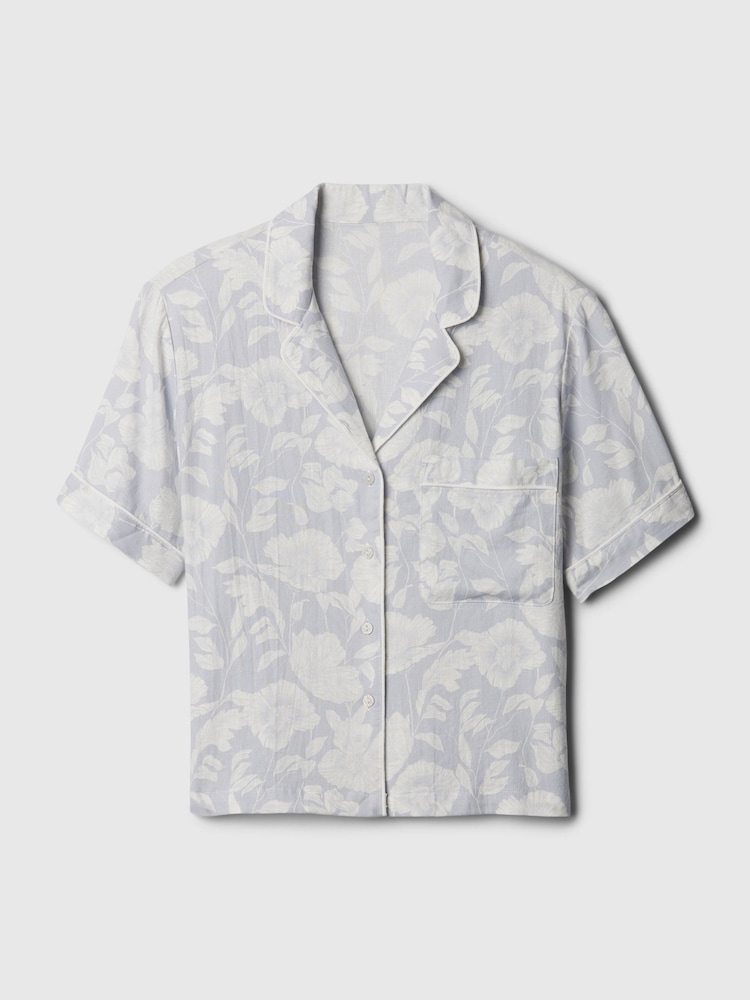 Gap Grey Floral Linen-Blend Pyjama Shirt - Image 4 of 4 Gap Grey Floral Linen-Blend Pyjama Shirt - Image 4 of 4