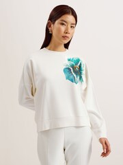 Ted Baker White Sequin Graphic Bayleyy Sweatshirt - Image 1 of 6
