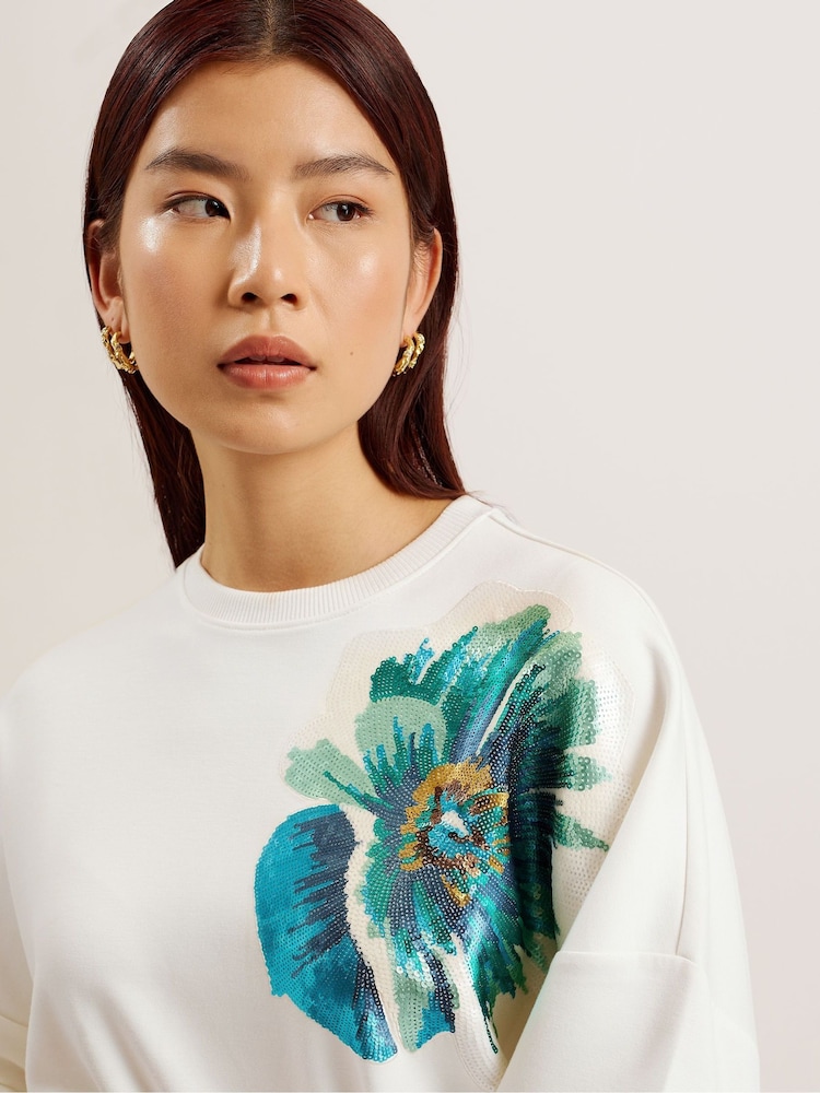 Ted Baker White Sequin Graphic Bayleyy Sweatshirt - Image 2 of 6