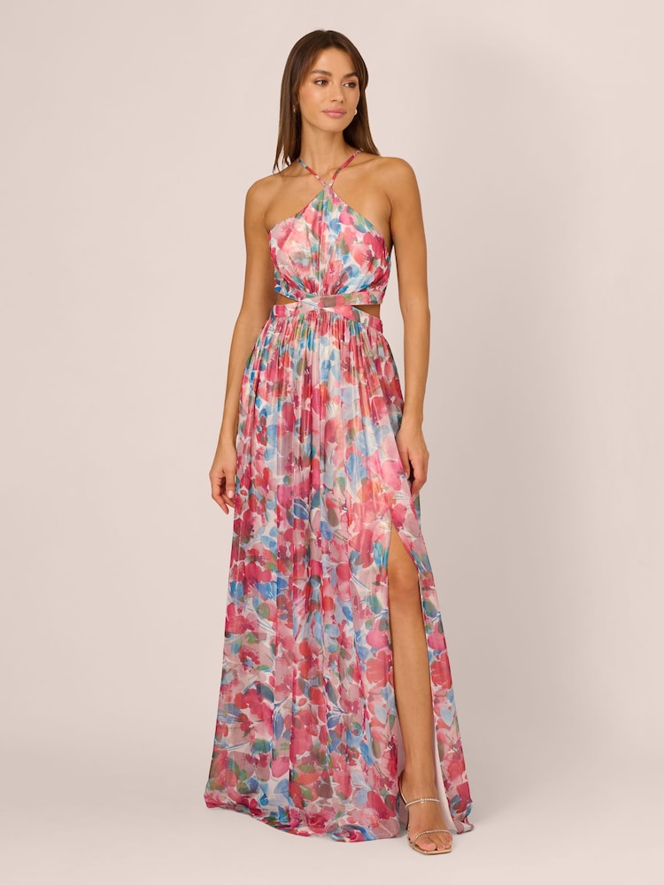 Adrianna Papell Pink Foiled Chiffon Maxi Dress - Image 1 of 7