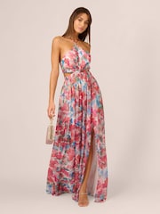 Adrianna Papell Pink Foiled Chiffon Maxi Dress - Image 4 of 7