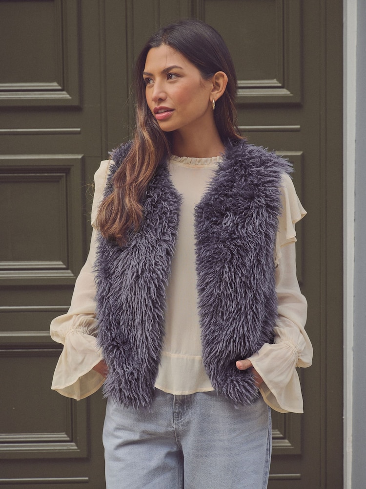 Blue Faux Fur Gilet - Image 1 of 8