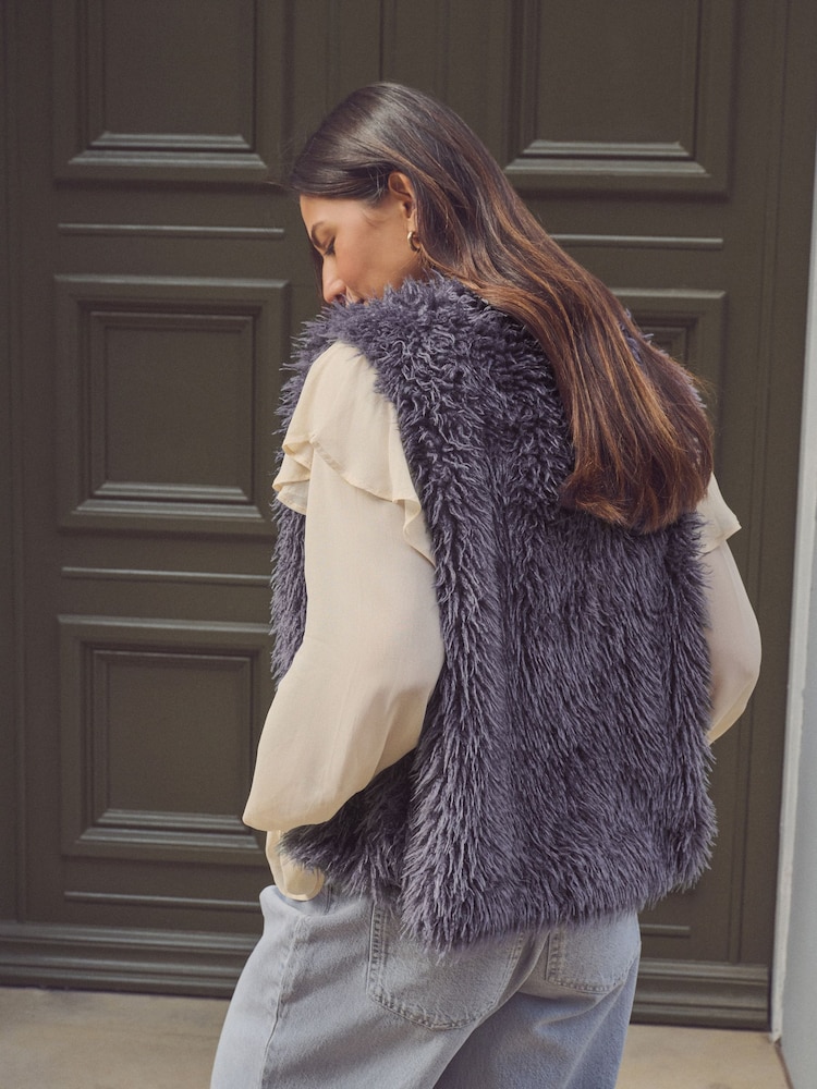 Blue Faux Fur Gilet - Image 3 of 8