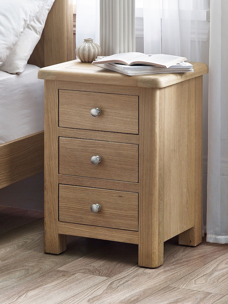 Julian Bowen Brown Memphis Limed 3 Drawer Bedside Table - Image 1 of 5