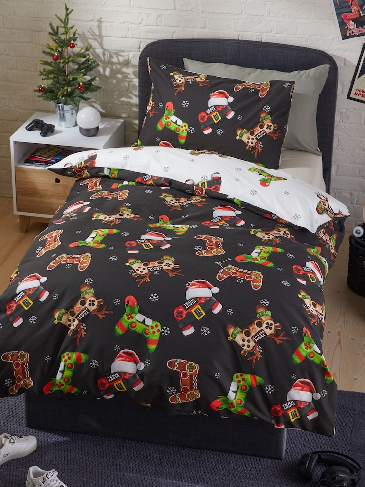 Santa & Rudolph Gamer Christmas Duvet Cover and Pillowcase Set - Image 1 of 9