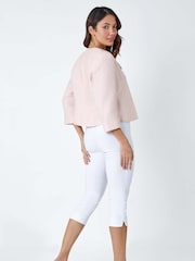 Roman Pink Pleated Textured Cropped Jacket - Image 3 of 5
