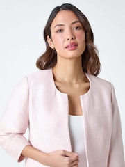 Roman Pink Pleated Textured Cropped Jacket - Image 4 of 5