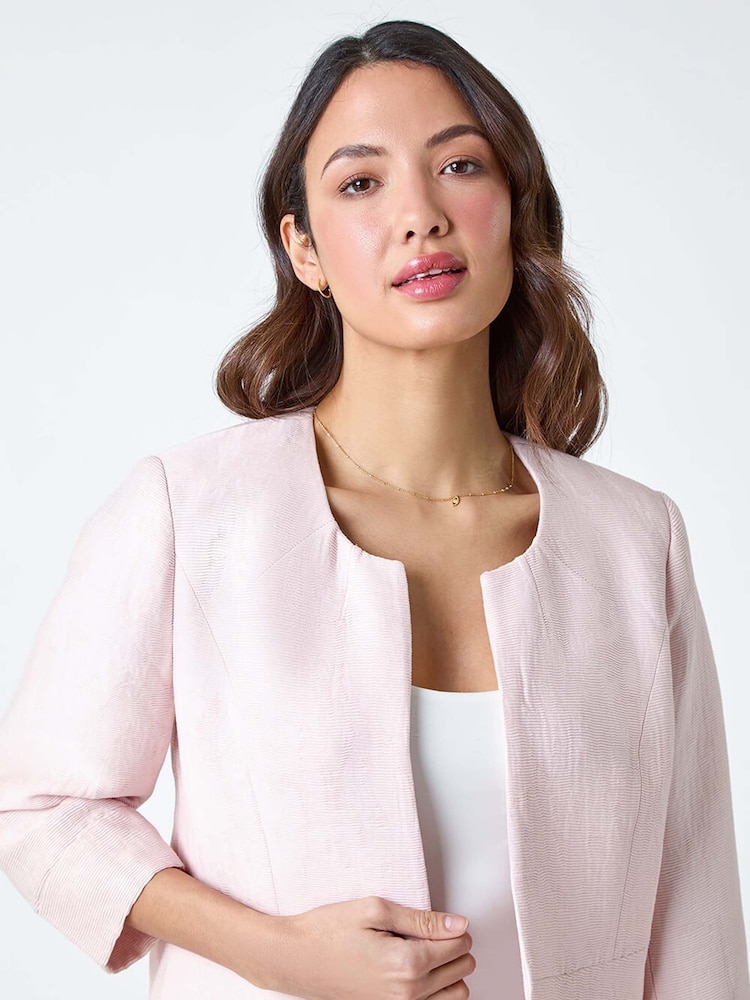 Roman Pink Pleated Textured Cropped Jacket - Image 4 of 5