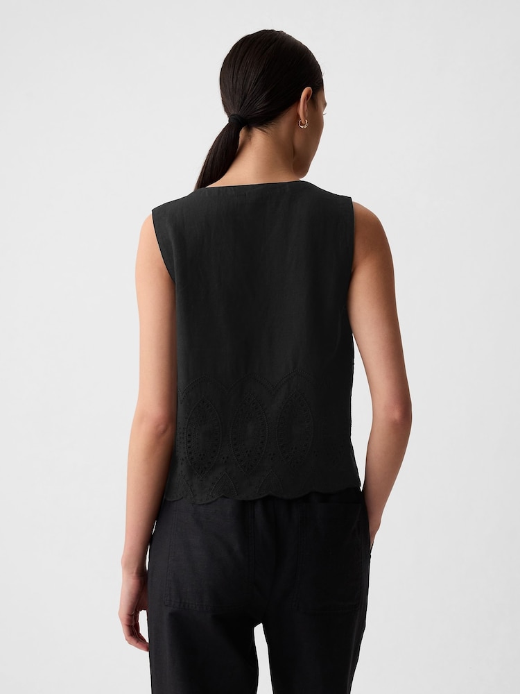 Gap Black Linen Blend Waistcoat Vest - Image 2 of 4 Gap Black Linen Blend Waistcoat Vest - Image 2 of 4