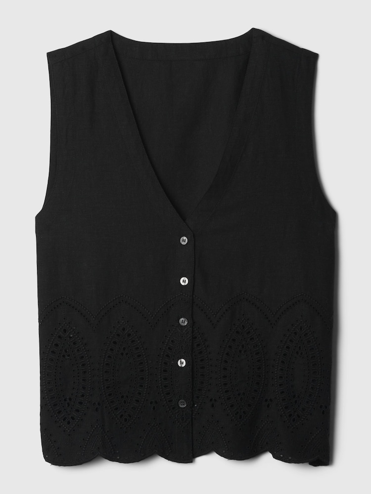 Gap Black Linen Blend Waistcoat Vest - Image 4 of 4 Gap Black Linen Blend Waistcoat Vest - Image 4 of 4