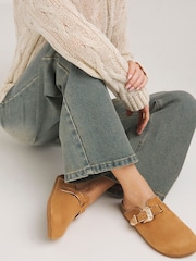 Simply Be Brown Extra Wide Fit Closed Toe Mule Shoes - Image 1 of 3