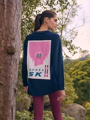 Navy Blue Long Sleeve Heavyweight 100% Cotton T-Shirt with Apres Ski Graphic - Image 1 of 5