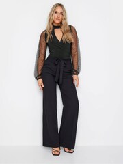 Long Tall Sally Black Mesh High Neck Wrap Bodysuit - Image 1 of 5