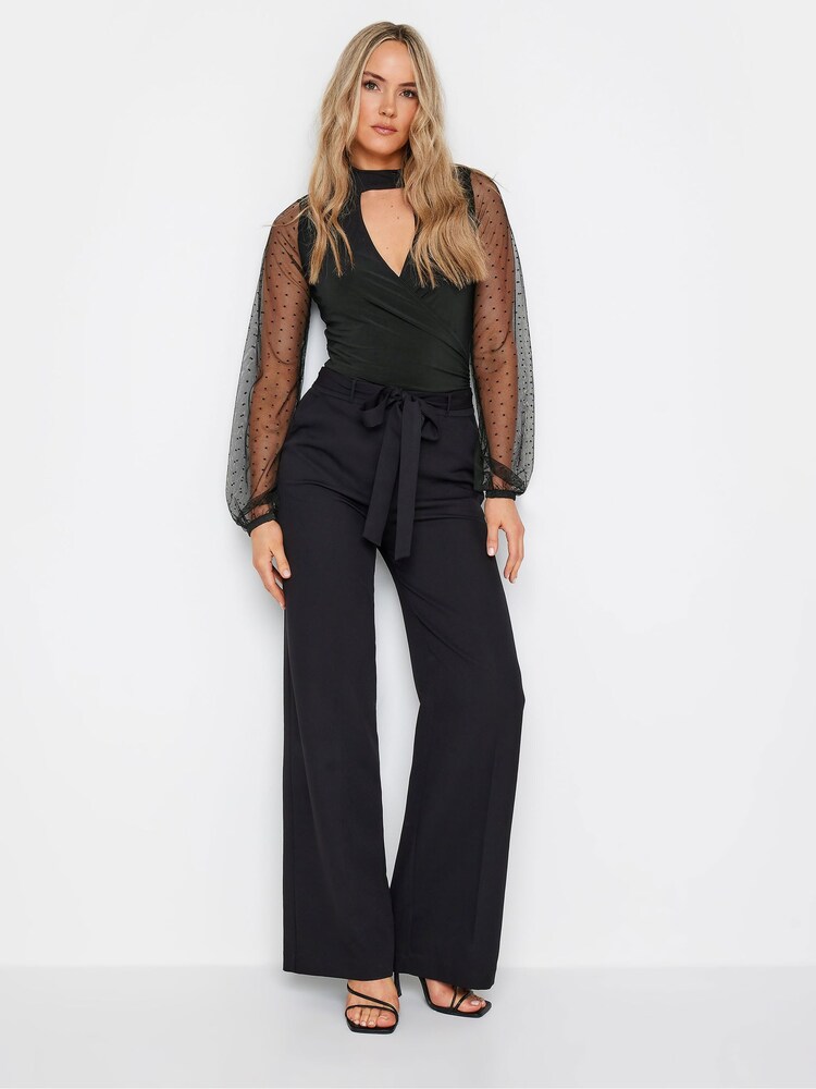 Long Tall Sally Black Mesh High Neck Wrap Bodysuit - Image 1 of 5