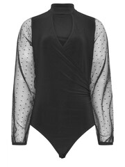 Long Tall Sally Black Mesh High Neck Wrap Bodysuit - Image 5 of 5