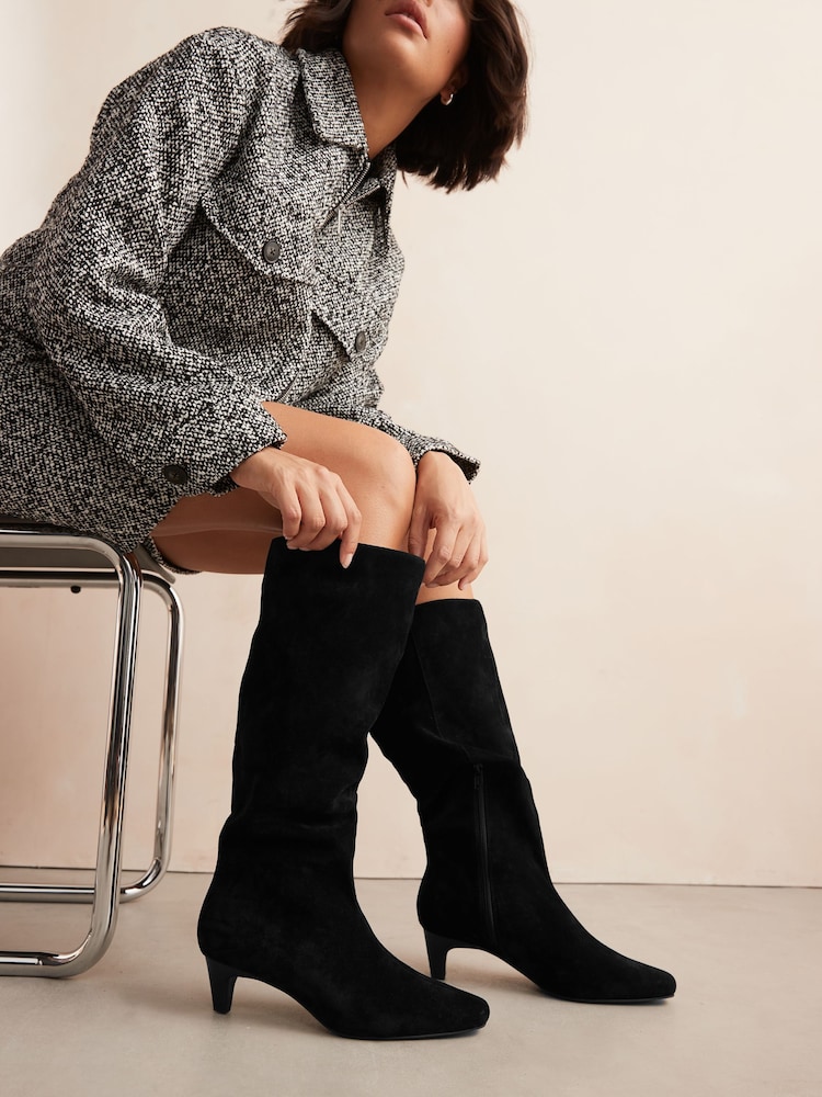 Black Forever Comfort® Suede Knee High Heeled Boots - Image 1 of 8