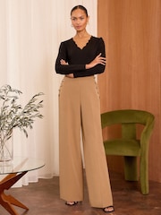 Love & Roses Camel Military Button Wide Leg Tailored Trousers - Image 3 of 4