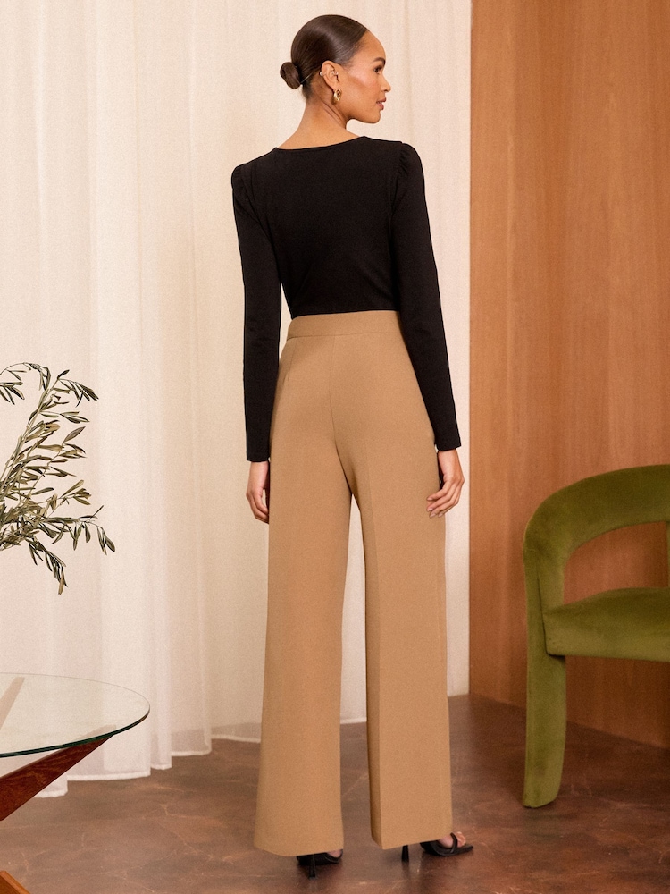 Love & Roses Camel Military Button Wide Leg Tailored Trousers - Image 4 of 4