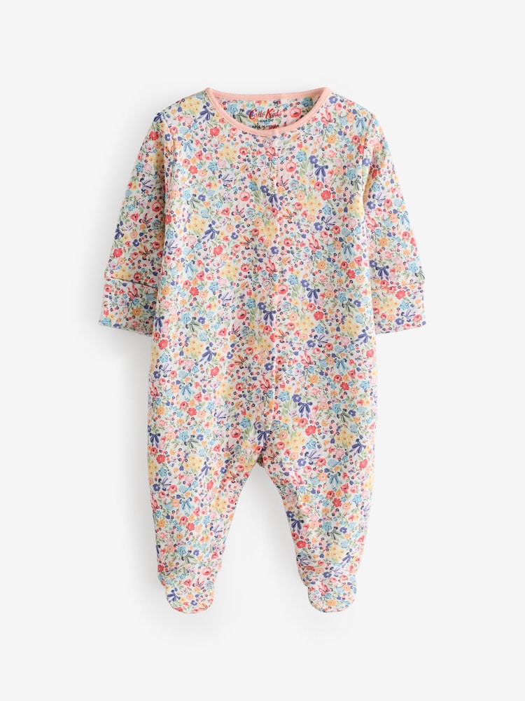 Lilac Purple Cath Kidston Floral Baby 100% Cotton Sleepsuits 3 Pack - Image 3 of 6