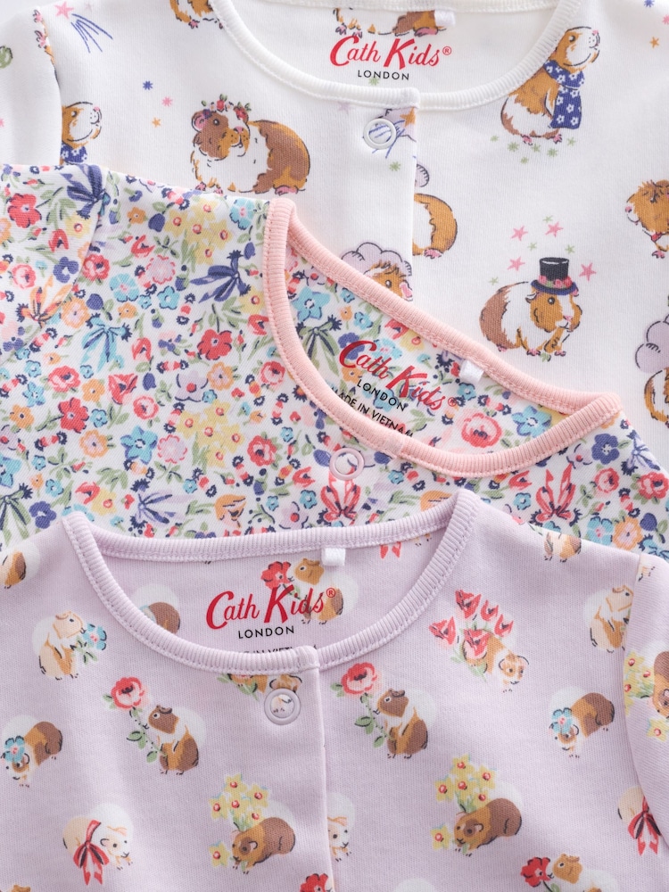 بنفسجي فاتح - Cath Kidston Floral Baby 100% Cotton Sleepsuits 3 Pack - صورة 6 من 6