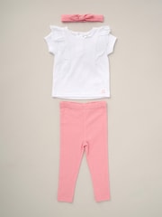 Lily & Jack Pink 100% Cotton Ribbed Top Leggings And Headband Outfit Set 3 Piece - Image 1 of 5