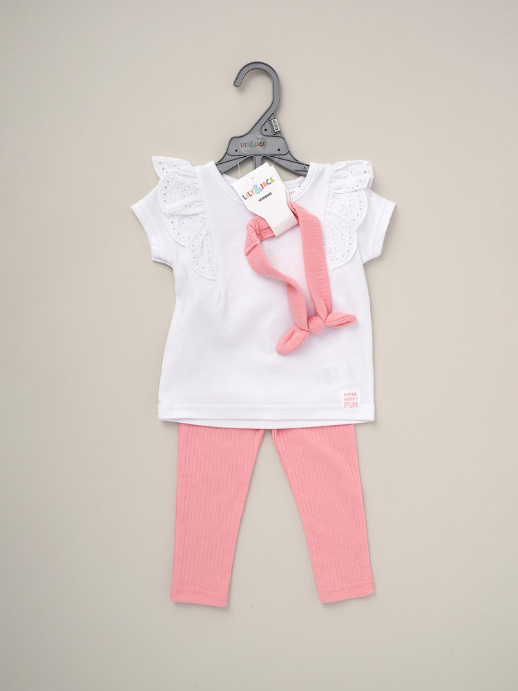 Lily & Jack Pink 100% Cotton Ribbed Top Leggings And Headband Outfit Set 3 Piece - Image 2 of 5